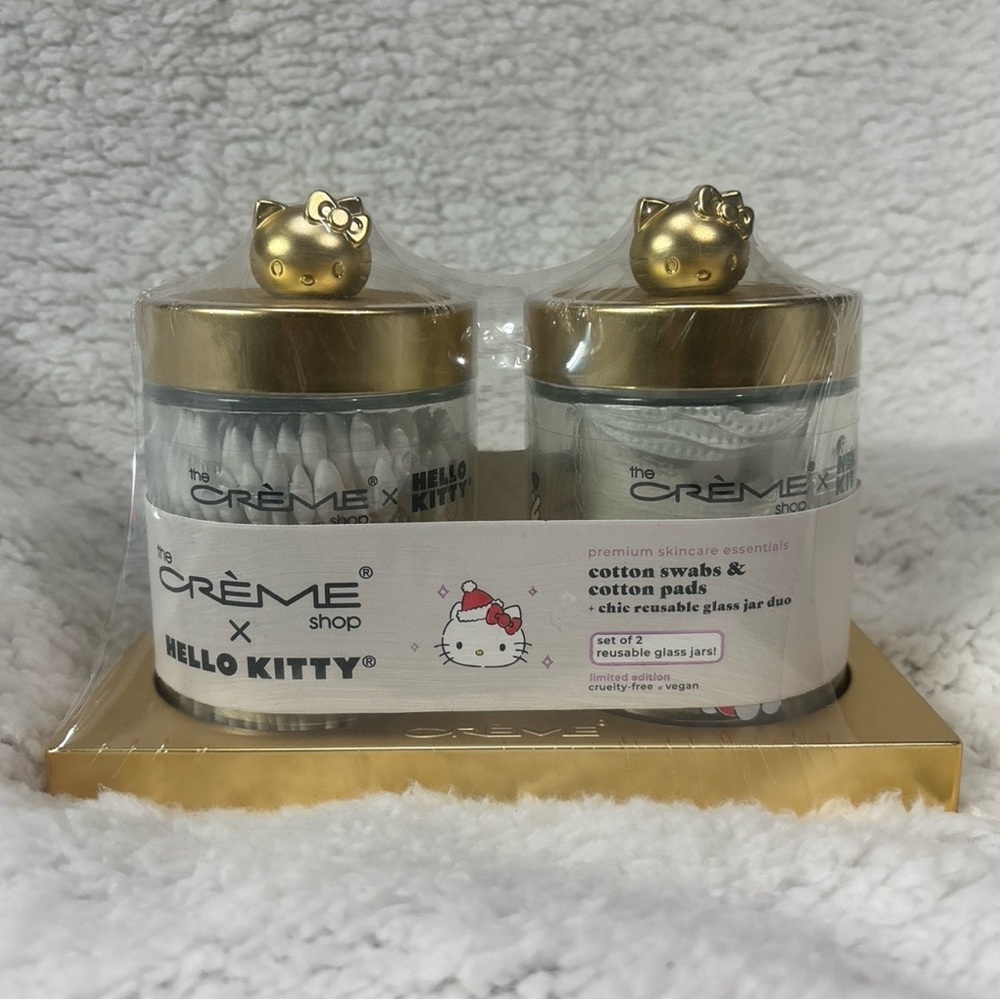 NWT! The Crème Shop x HELLO KITTY Premium Reusable Glass Jar Set (Chic Gold)